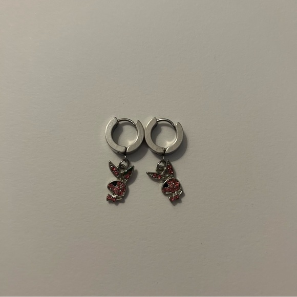 Pink Sparkly Playboy Hoop Earrings - Picture 1 of 3